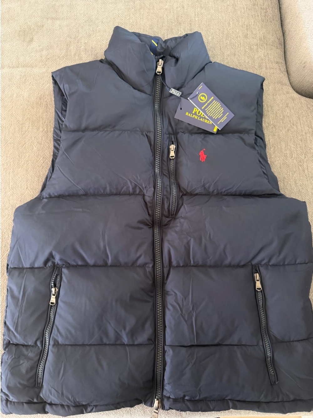 Ralph Lauren Navy Quilted Puffer Vest with Red Polo Logo